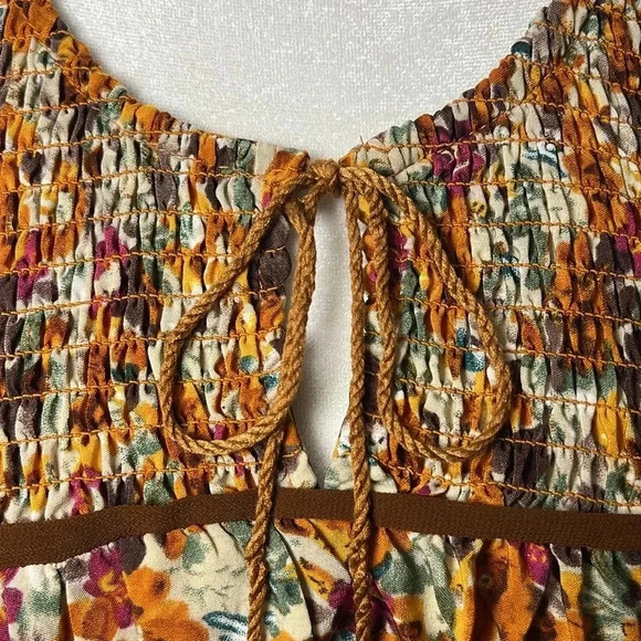 This & That Floral Boho Balloon Sleeve Ruffle Peasant Top Size Small - Picture 2 of 10